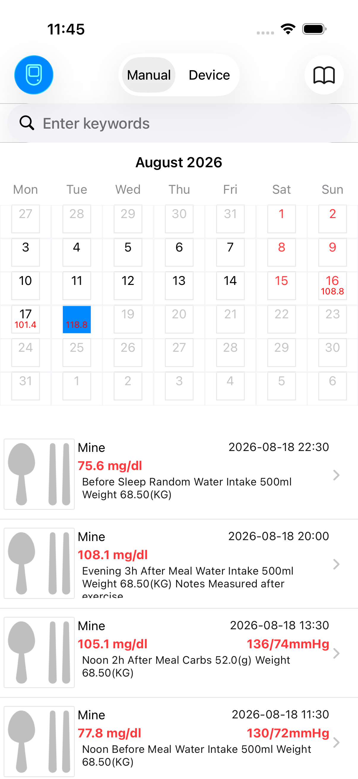Glucose search calendar